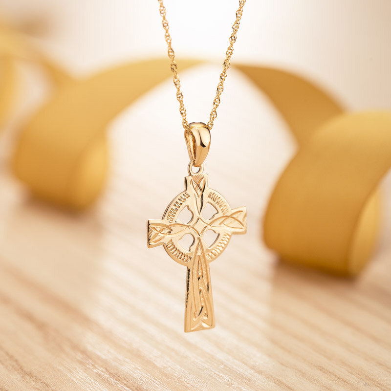 Celtic Cross - handgraviertes keltisches Kreuz aus Irland -  14K Gold