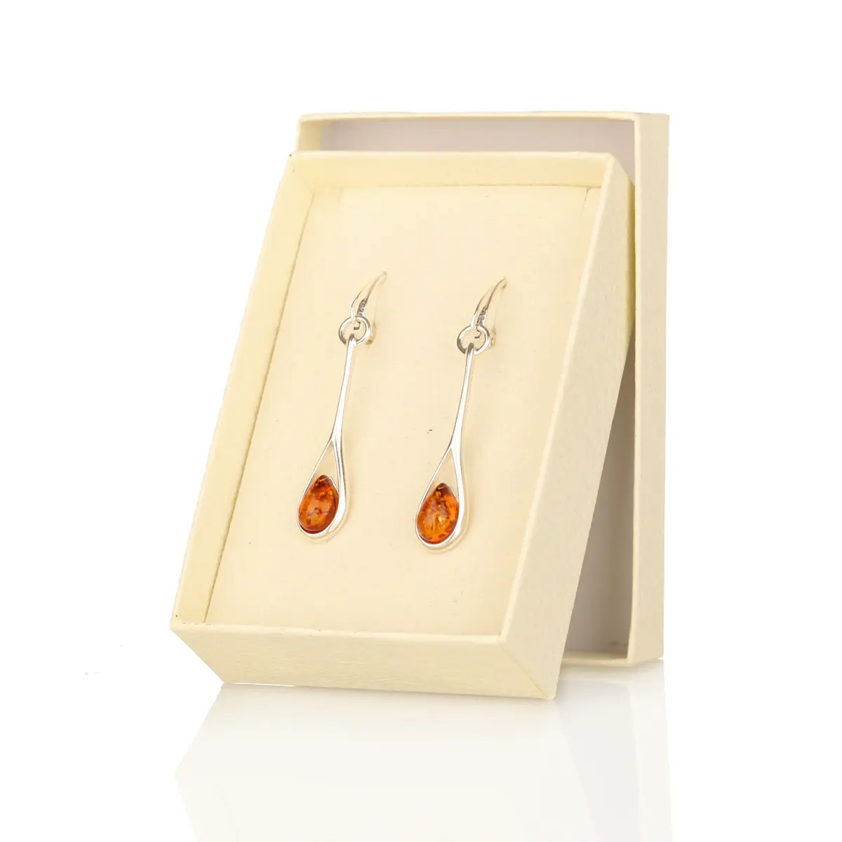 Amber Silver Drop - Irische Ohrstecker aus honigfarbenem Bernstein & Sterling Silber