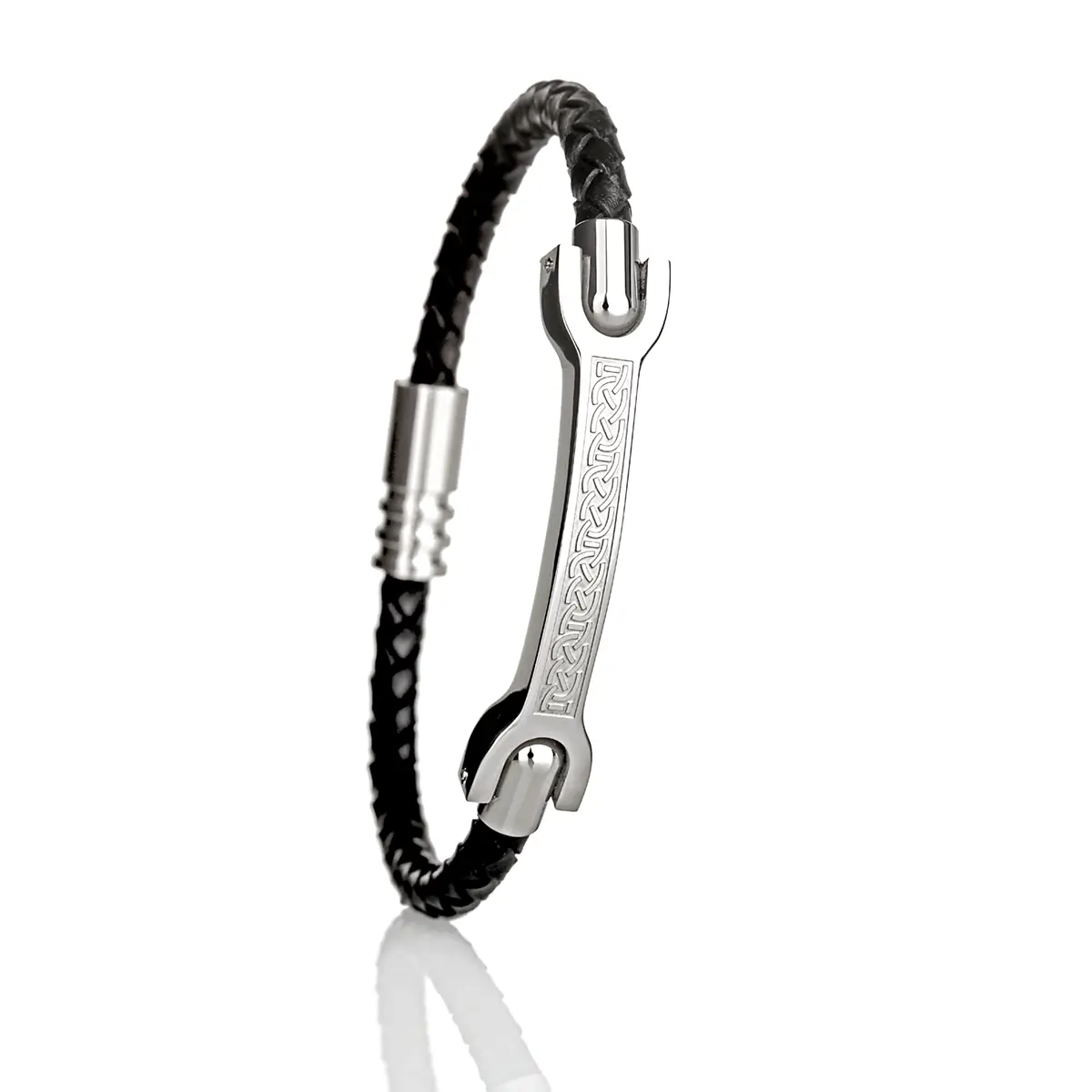 Armband-Leder-Edelstahl-keltisch-irischer-schmuck-014 Keltisches Lederarmband mit Edelstahl – Handgefertigt in Irland mit Magnetverschluss