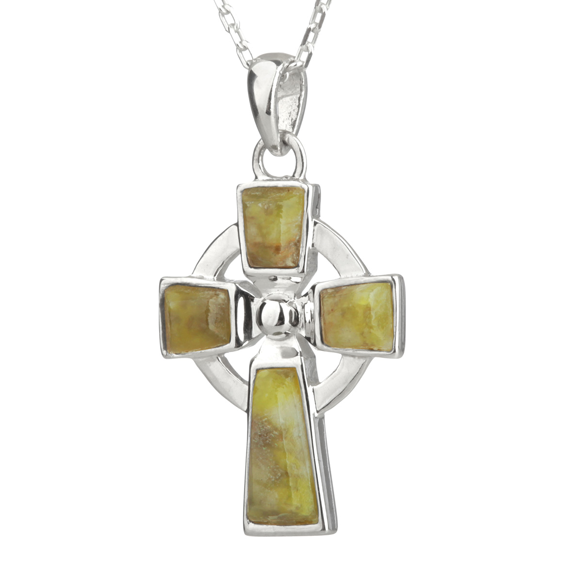 Keltisches Kreuz Kette & Anhänger - Sterling Silber & Connemara Marmor aus Irland