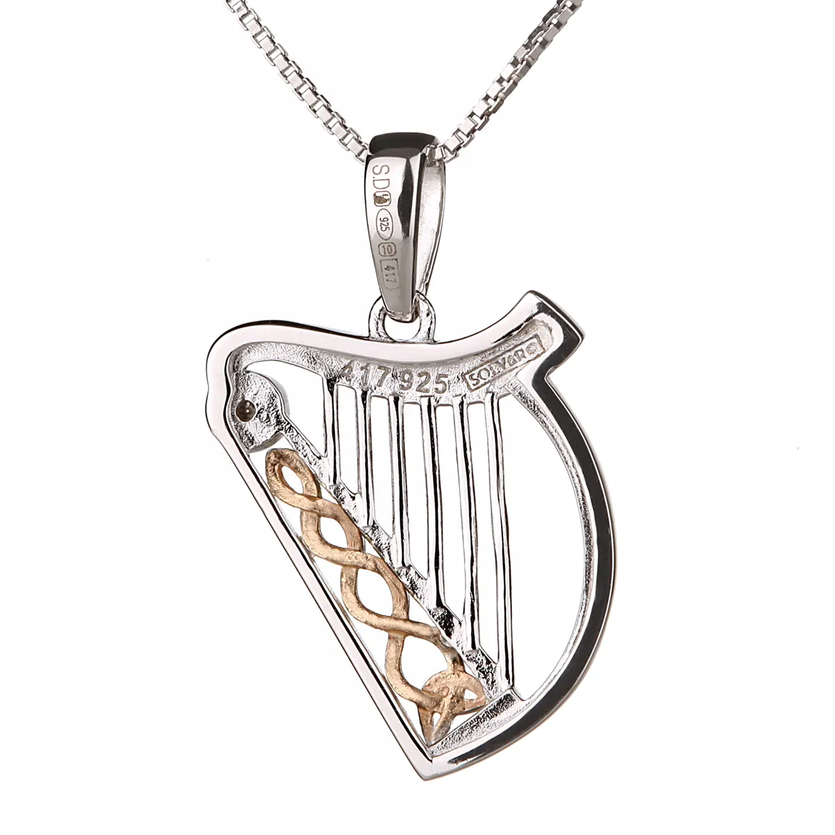 Diamond Irish Harp - fein gearbeitete irische Harfe mit Diamant - 10K Gold & Sterling Silber