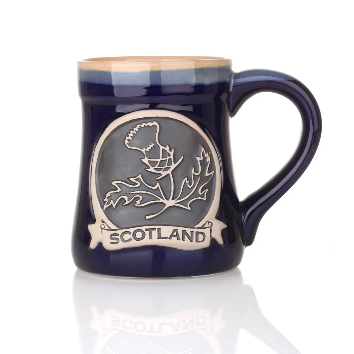 kaffee-becher-mug-tasse-schottland-highland-thistle-distel-001 Scotland Thistle Stoneware Mug - Schottische Distel Keramik Becher in Blau