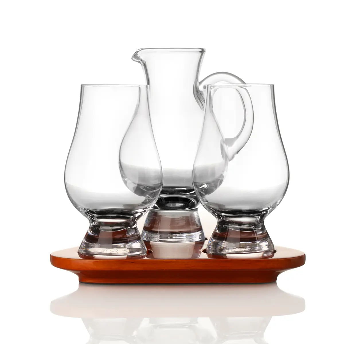 glencairn-whisky-glas-3er-set-wasser-krug-tray-001 Glencairn Flight Tray Tasting Set - 2 Whisky Gläser & Wasserkrug mit Eichentablett