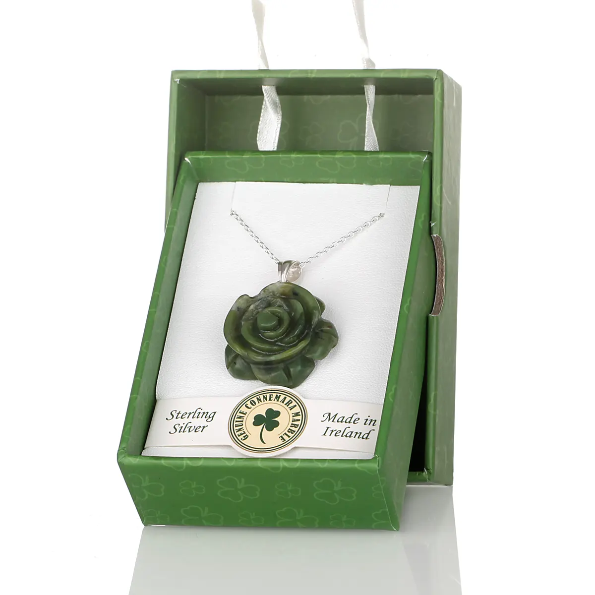 Irish Rose - Irische Rose Kette aus grünem Connemara Marmor & Sterling Silber