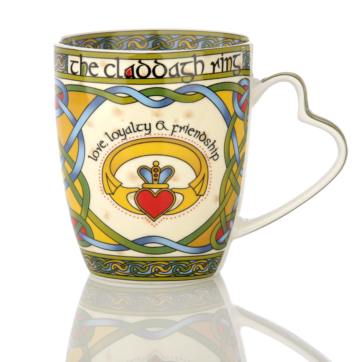 Claddagh Mug - Kaffeebecher aus Irland mit Claddagh Ring & keltischem Muster