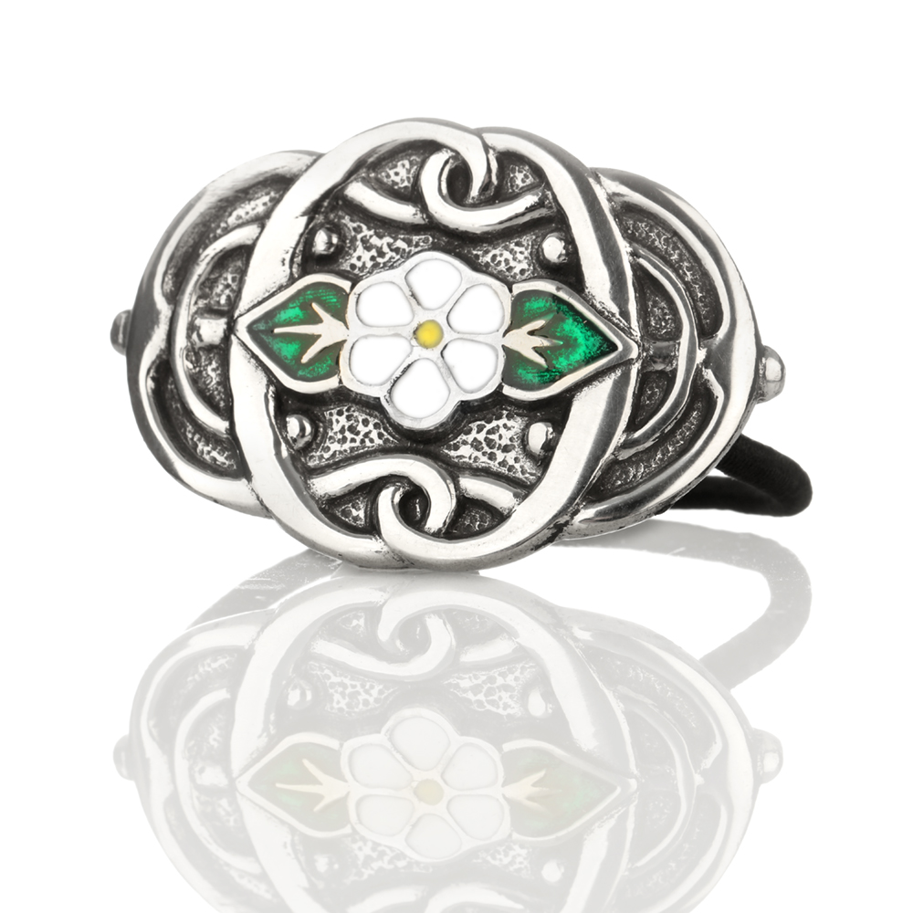 haargummi-keltisch-zinn-silber-blume Celtic Flower - Keltisches Haargummi aus England mit Blumen & Emaille