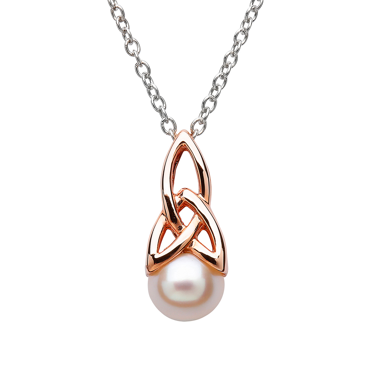 Keltischer Trinity Anhänger aus Irland - Sterling Silber mit Roségold & Perle