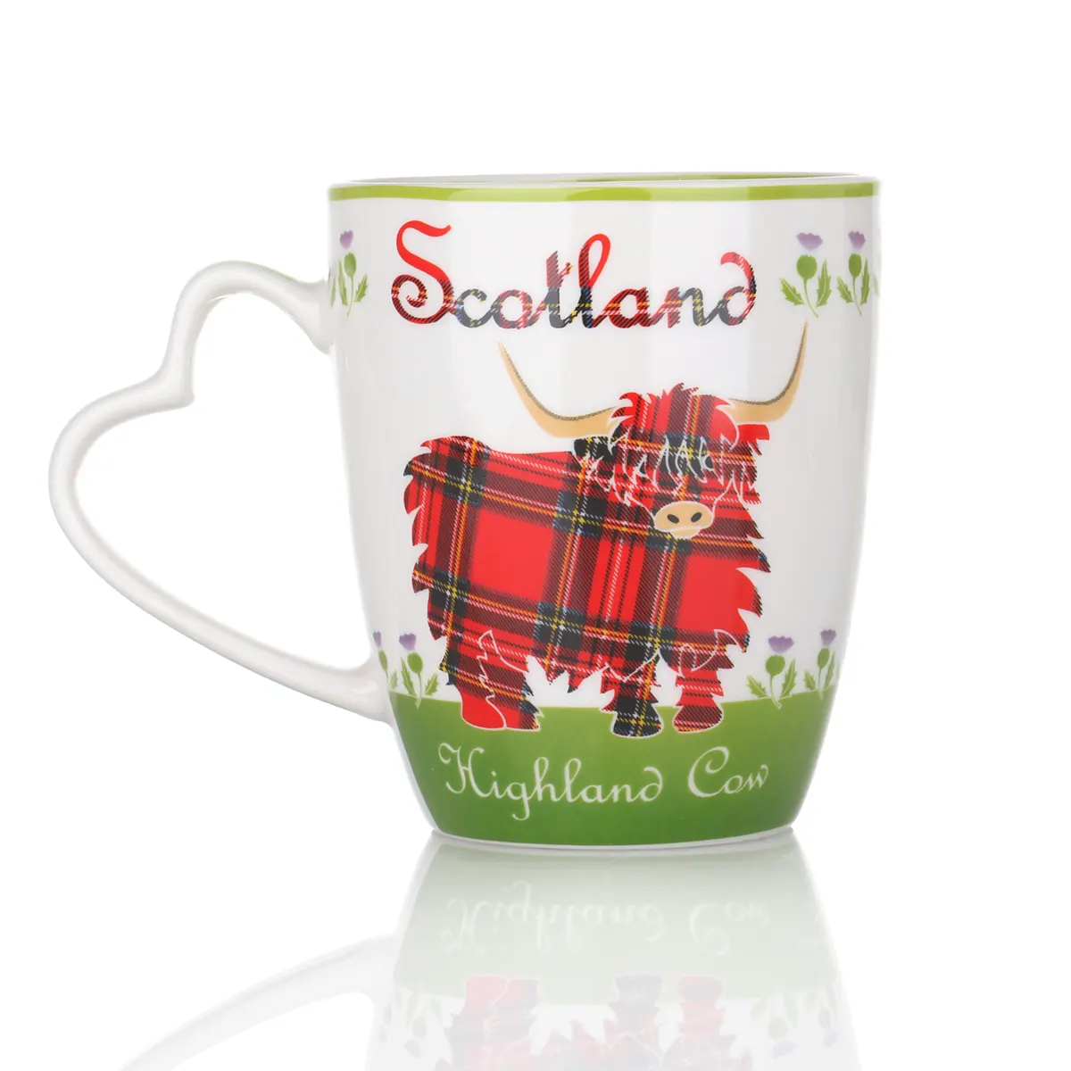 Highland Cow Mug – Keramikbecher mit schottischem Hochlandrind und Tartan-Motiv