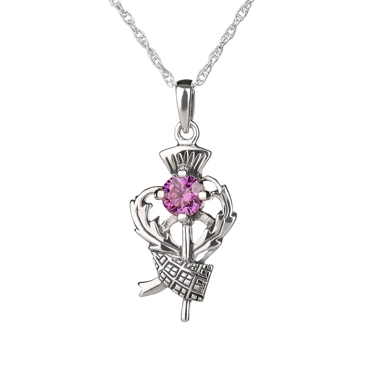 Scottish Thistle & Tartan - Schottische Distel Kette aus Sterling Silber & Kristall