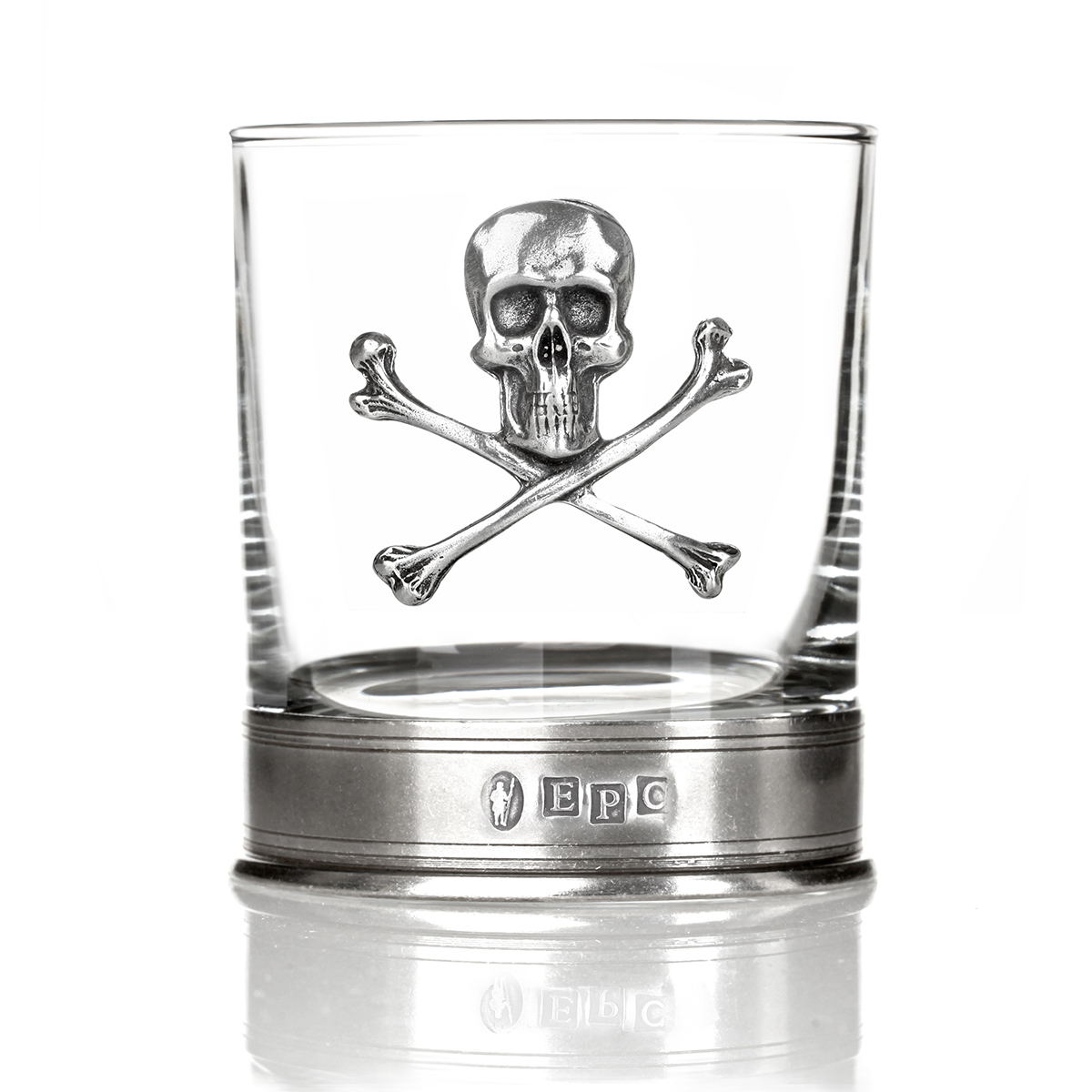 Skull & Crossbones Tumbler - Handgefertigtes Whisky Glas mit Totenkopf aus Zinn