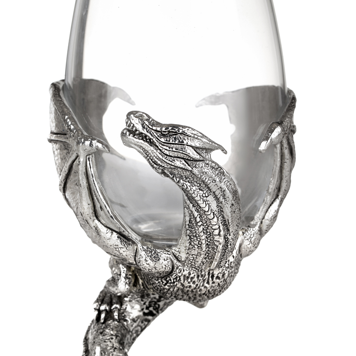 glas-wein-kristall-drache-dragon-thrones-silber-005tHha3hFdHyKIN Two Dragons - Zwei Weingläser getragen von Drachen - Made in England