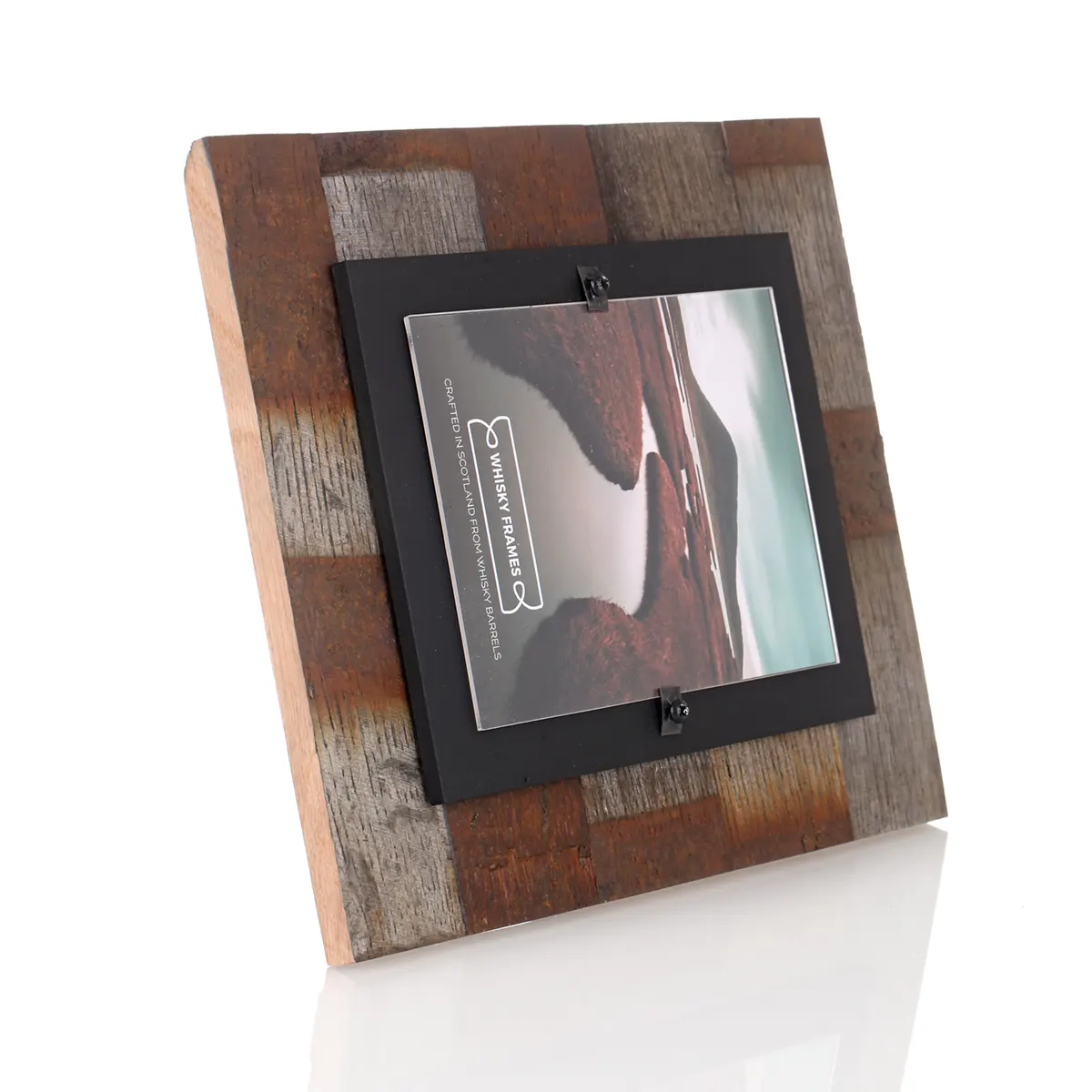  Whiskyfass-Fotorahmen 10x15 cm - Handgefertigt aus recyceltem Fassholz (Eiche)