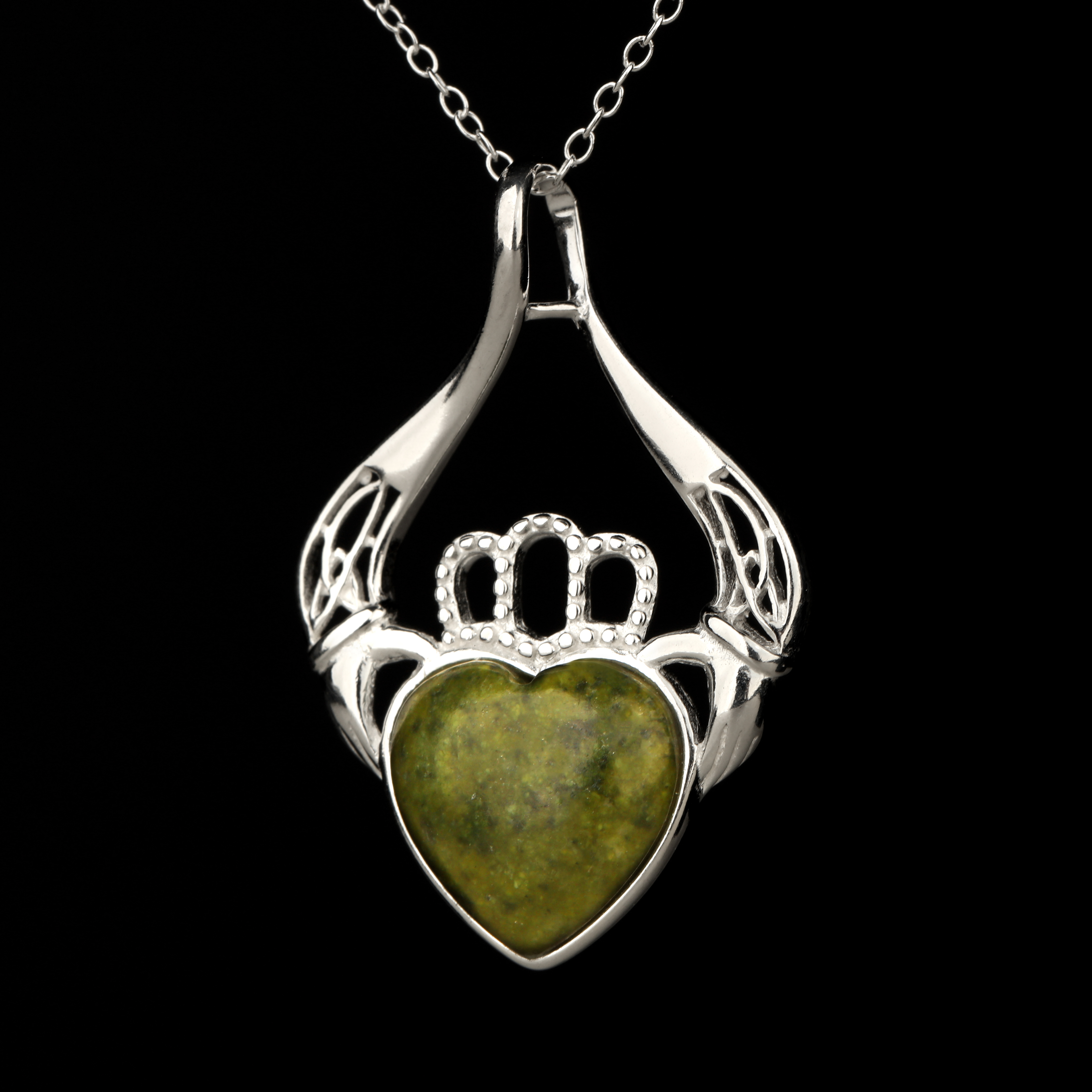 kette-anhaenger-irland-claddagh-ring-connemara-marmor-silber-002 Irish Claddagh Heart Kette - Sterling Silber & Connemara Marmor aus Irland
