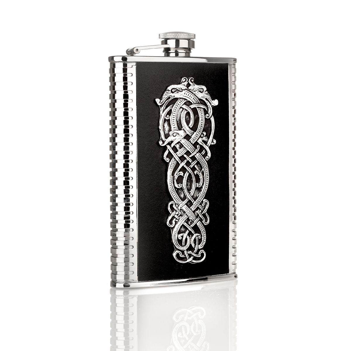 IMG_4361 Celtic Dragon Flachmann aus Irland - Edelstahl & Zinn - keltischer Drache