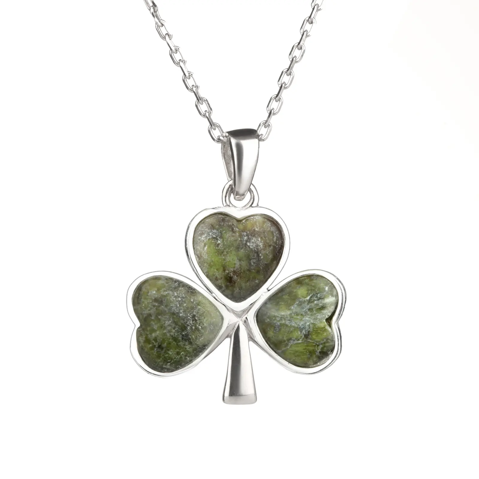 Irish Shamrock - Irische Kleeblatt Kette aus Edelstahl & Connemara Marmor Irish Shamrock - Irische Kleeblatt Kette aus Edelstahl & Connemara Marmor