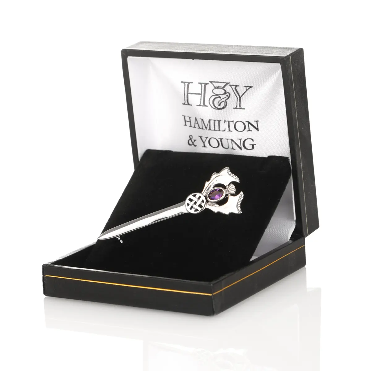 Schottische Distel - Handgefertigter Highland Kilt Pin aus Sterlingsilber & Kristall Schottische Distel - Handgefertigter Highland Kilt Pin aus Sterlingsilber & Kristall