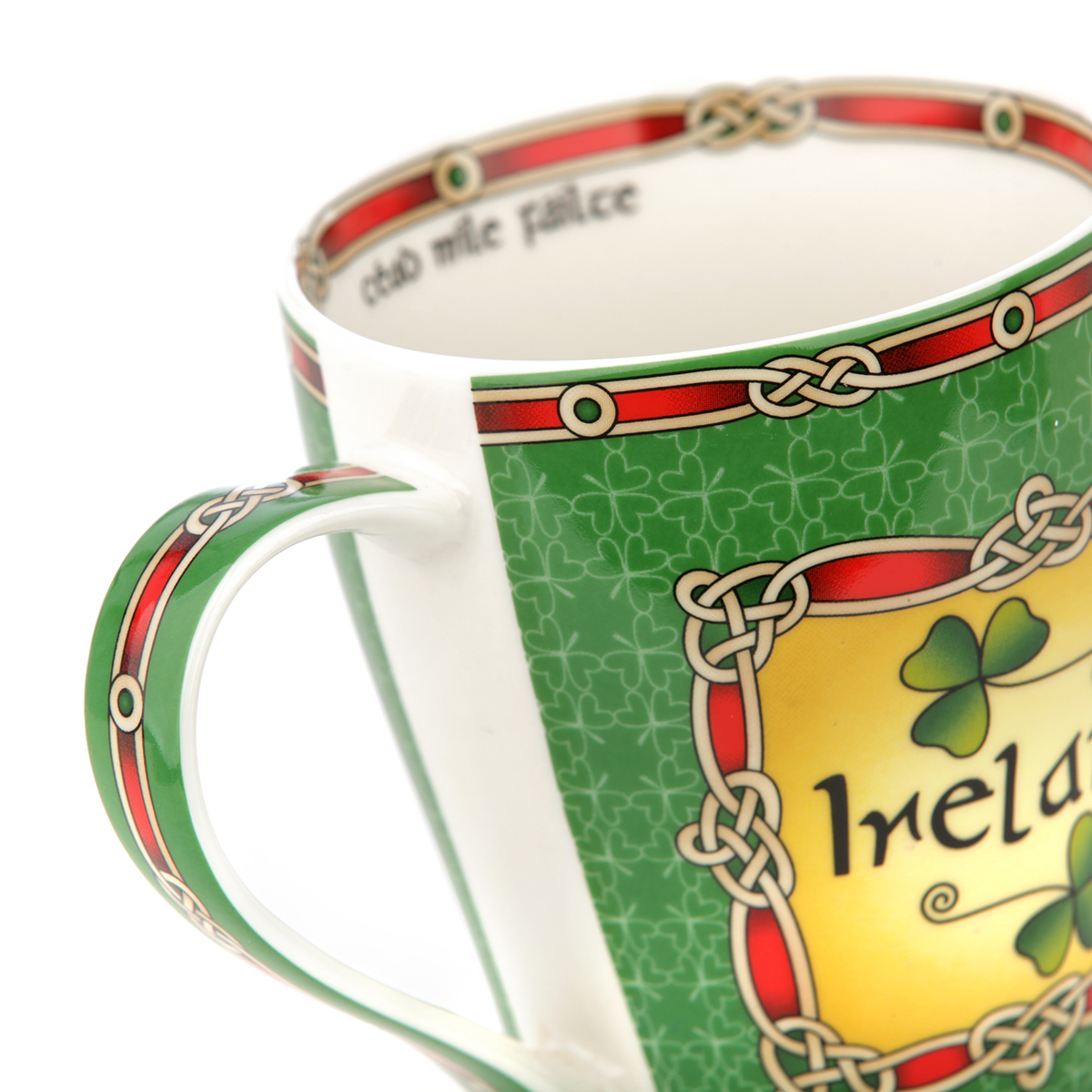 Cead Mile Failte Shamrock Mug - Irischer Kaffeebecher mit Kleeblättern & keltischen Mustern