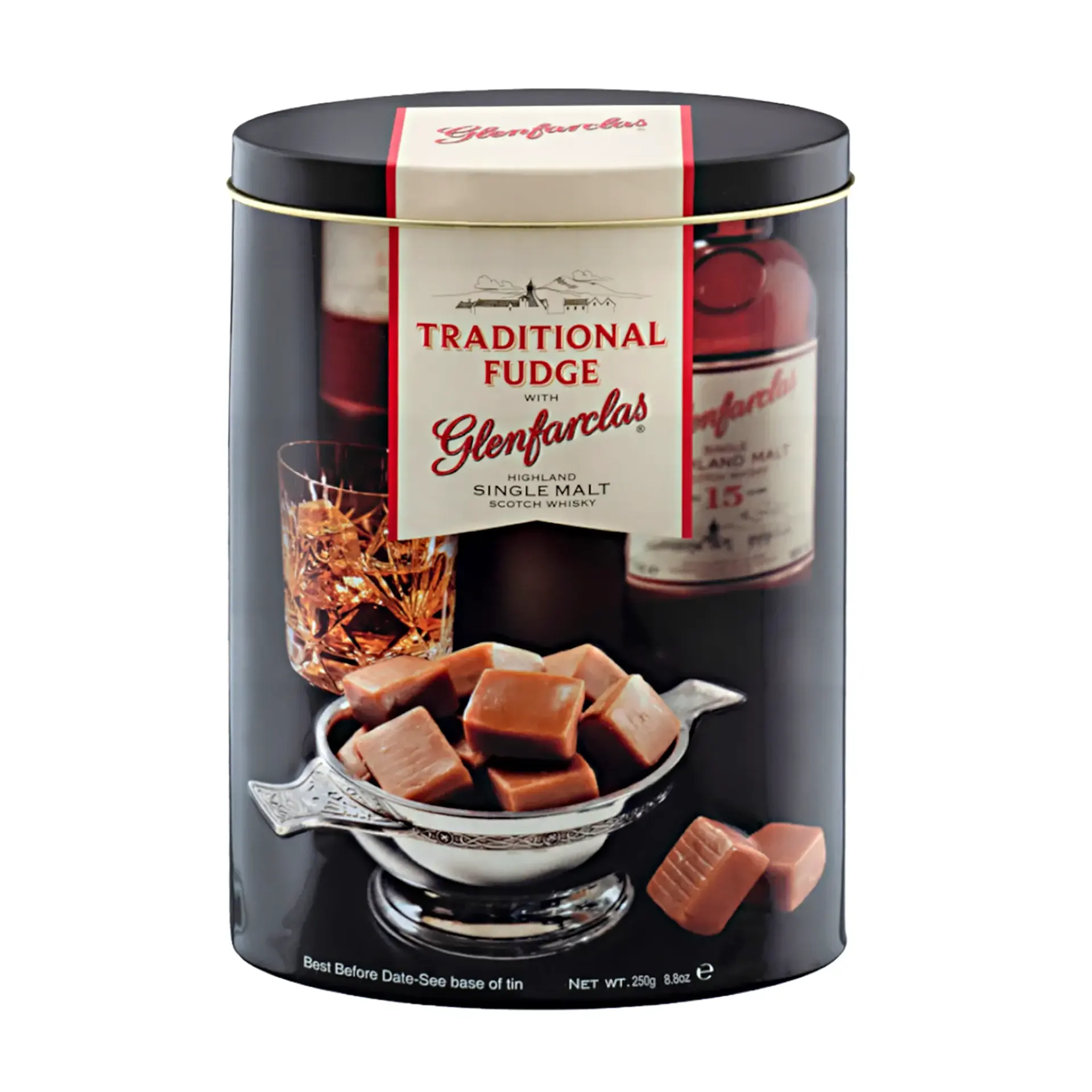 Glenfarclas Malt Whisky Fudge Tin – Traditionelles Fudge mit schottischem Whisky