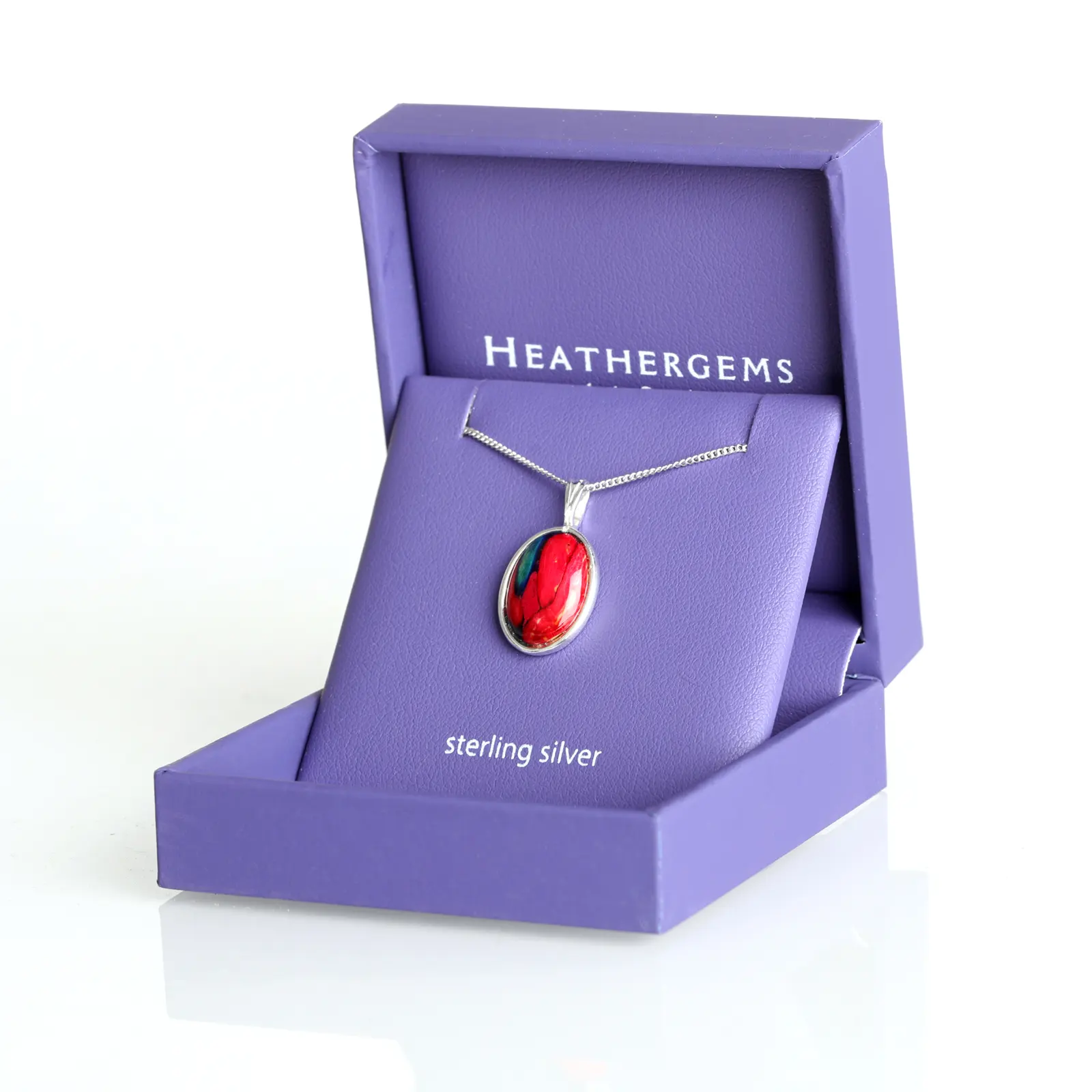 Heathergem Kette mit ovalem Anhänger – handgefertigt aus Sterlingsilber & schottischer Heide