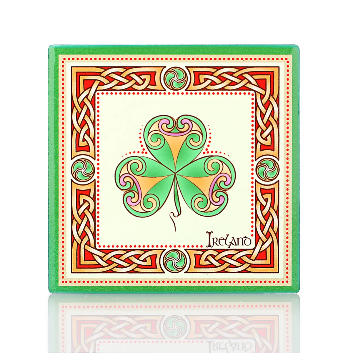 Irish Shamrock Coaster - Keltischer Keramik-Getränkeuntersetzer mit irischem Kleeblatt