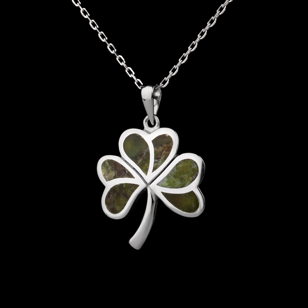 Irish Shamrock - Irisches Kleeblatt Kette aus Silber & Connemara Marmor