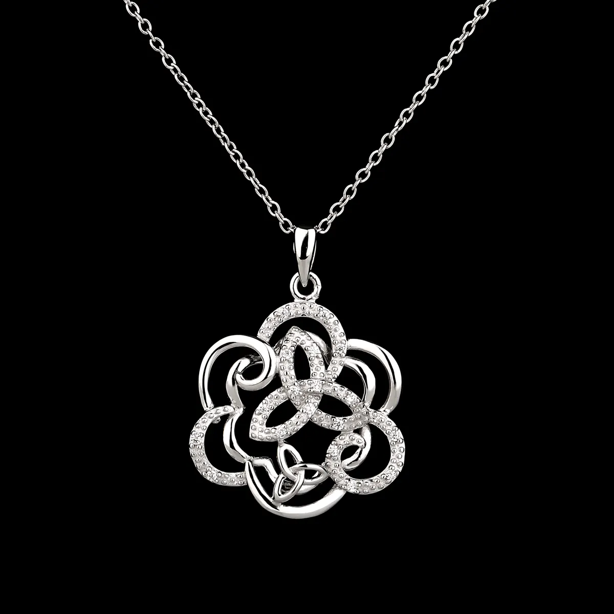 Kette-Anhaeger-keltisch-trinity-kristall-silber-002 Trinity Celtic Crystal - Keltische Kette aus Irland - Sterling Silber & Kristall