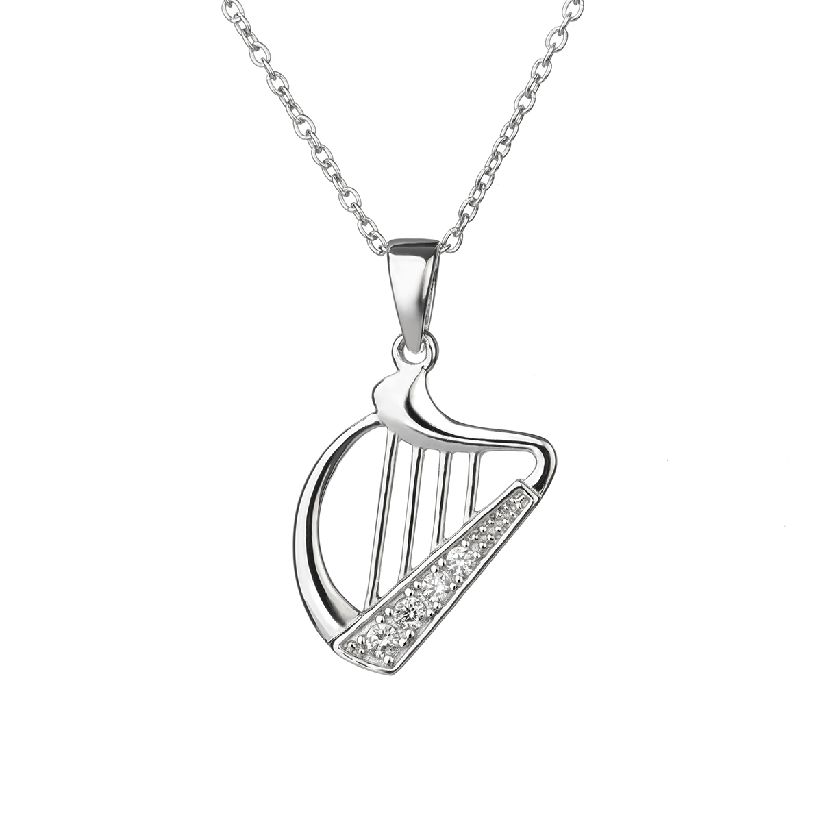 Nouveau Crystal Harp Kette - Irische Harfe aus Sterling Silber & Kristall