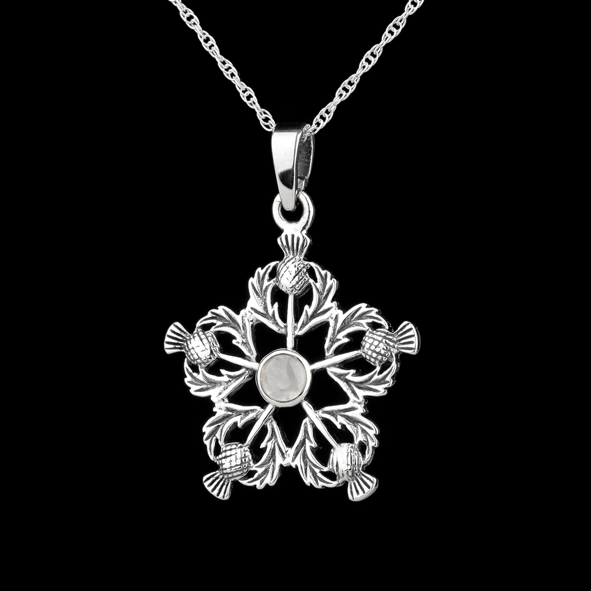 Thistle Star Pendant - Schottische Distel Kette aus Sterling Silber & Achat