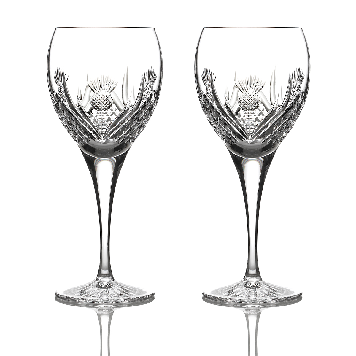 Scottish Thistle - 2 x Weinglas - Handgefertigtes Kristallglas mit Diamantschliff