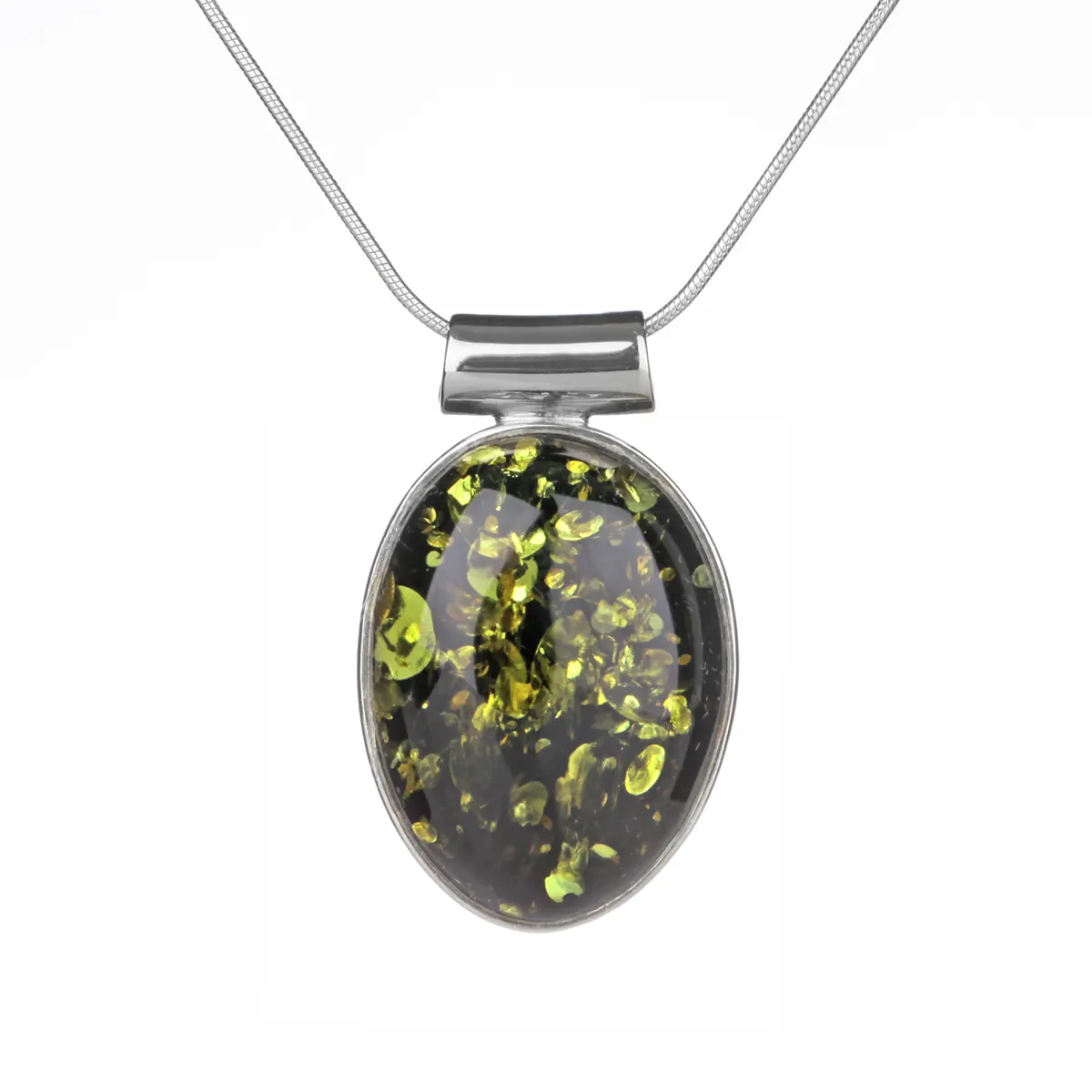 Large Green Amber Drop - Irischer Anhänger aus grünem Bernstein & Sterling Silber Large Green Amber Drop - Irischer Anhänger aus grünem Bernstein & Sterling Silber