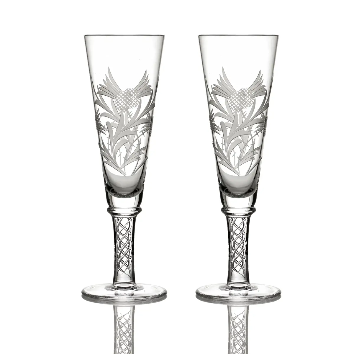 sekt-champagner-glas-kristall-jakobiten-schottland-distel-001 Flower of Scotland - Schottische Distel - 2 Jakobiten Champagner- Sektgläser aus Kristallglas