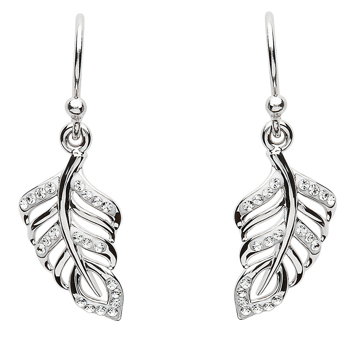 Silver Leaf Ohrhänger aus Irland - Zwei Blätter aus Sterlingilber & Swarovski Kristall