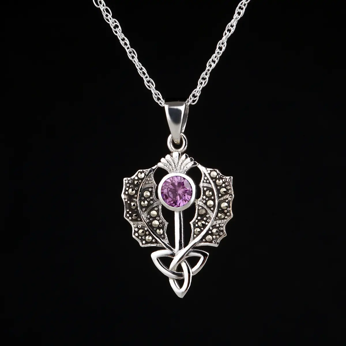 Scottish Thistle - Schottische Distel Kette aus Sterling Silber mit Markasit & Amethyst