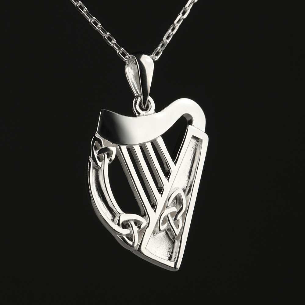 Irish Harp - Kette & Anhänger - Irische Harfe aus Irland mit keltischem Muster 