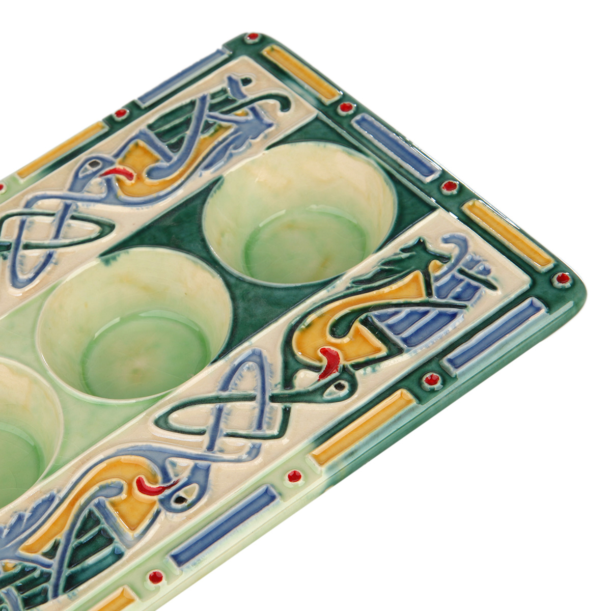 Celtic Birds  - keltischer Kerzenhalter aus Keramik für 3 Teelichter - Handbemalt