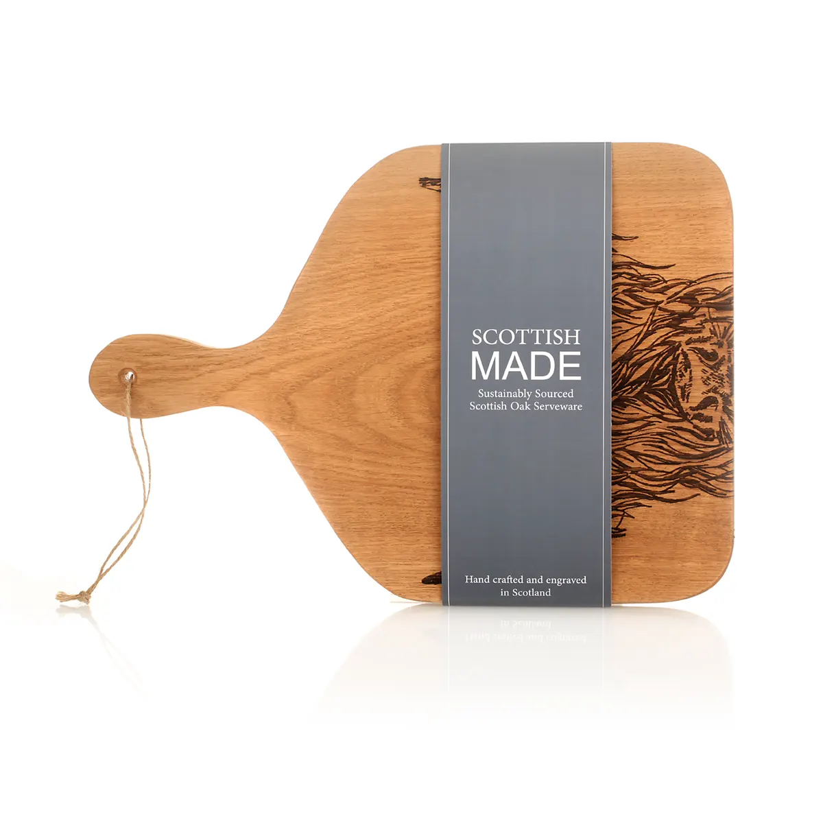 Schneidebrett-Servierbrett-Platte-Holz-Eiche-Oak-Schottland-Highland-Cow-Rind-008 Highland Cow - Eichenholz Schneidebrett / Servierbrett - Made in Scotland