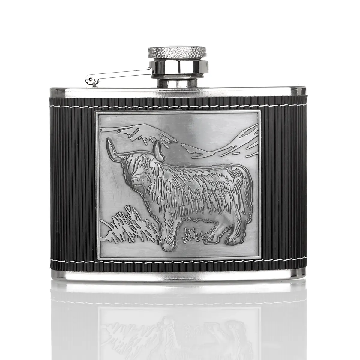 flachmann-hip-flask-edelstahl-schottland-highland-rind-cow-001 Highland Cow Hip Flask - Schottisches Rind Flachmann aus Edelstahl
