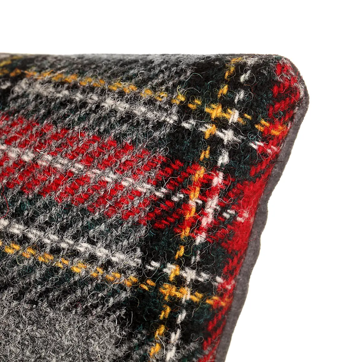 Harris Tweed Kissen aus Schottland - Grey & Red Tartan - 25 x 45 cm