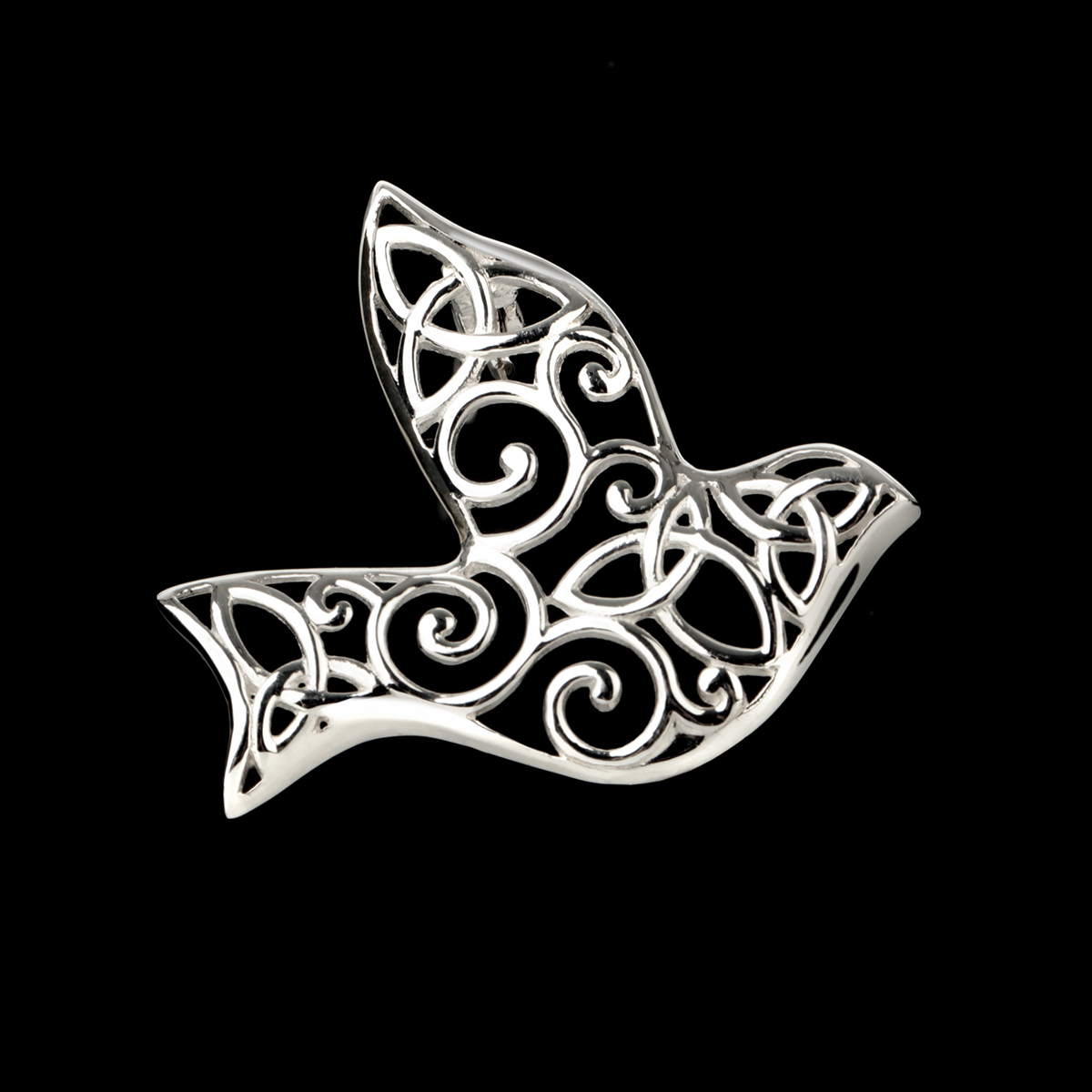 Iona Abbey Dove Brosche - keltisch inspirierte Taube aus Sterling Silber
