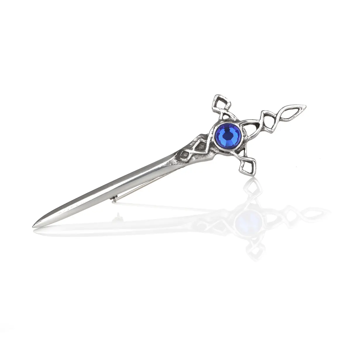 Blue Crystal Sword - Handgefertigter, schottischer Kilt Pin mit blauem Kristall
