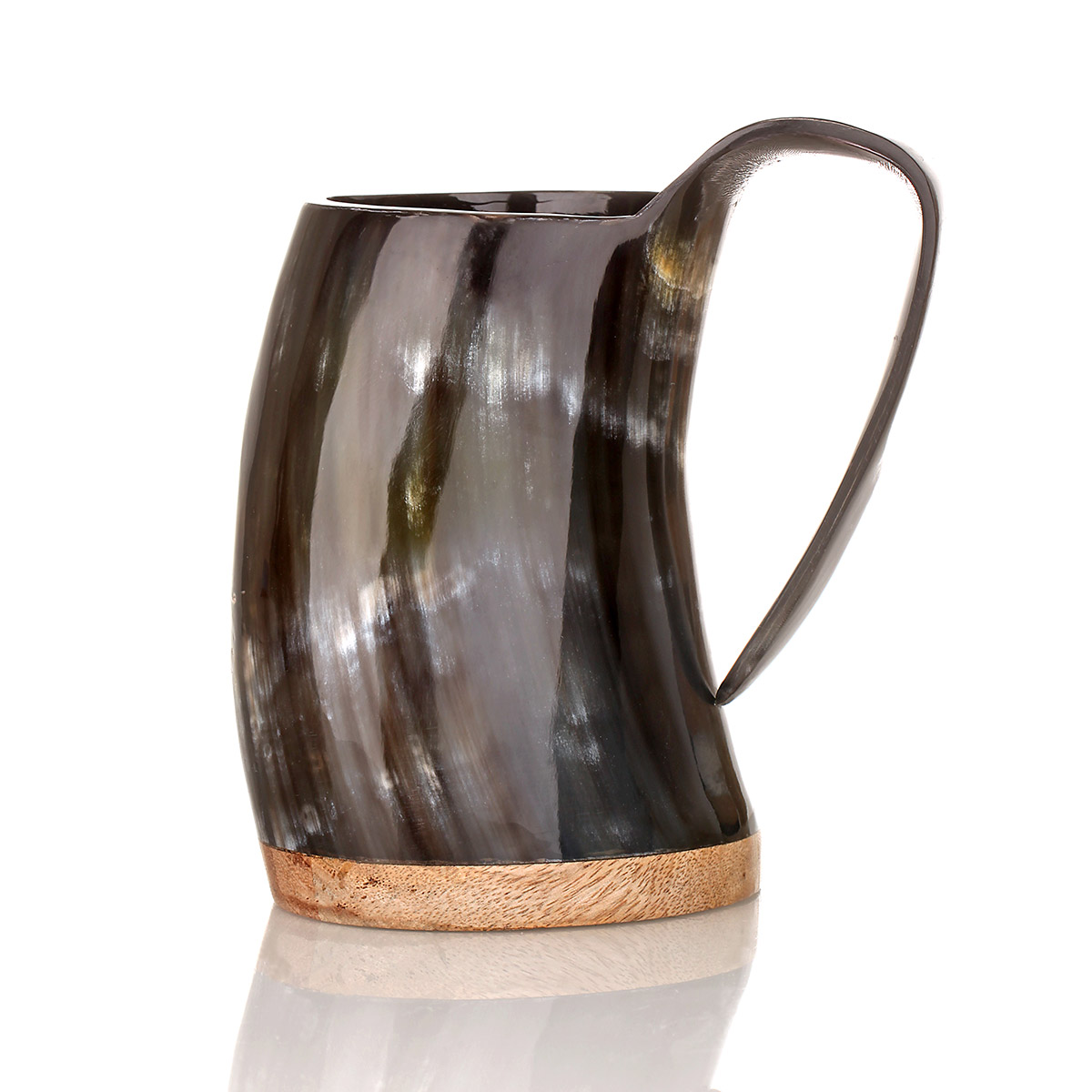 Wikinger Hornbecher mit Henkel & Holzboden - 0,5 - 0,7 Liter  - Rinderhorn poliert Wikinger Hornbecher mit Henkel & Holzboden - 0,5 - 0,7 Liter  - Rinderhorn poliert