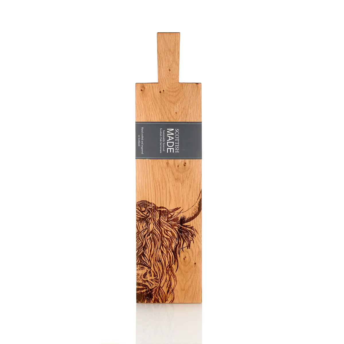 Schneidebrett-Holz-Paddel-Eiche-Oak-Schottland-Highland-Cow-Rind-008 Highland Cow Servierpaddel - Eichenholz Schneidebrett Made in Scotland