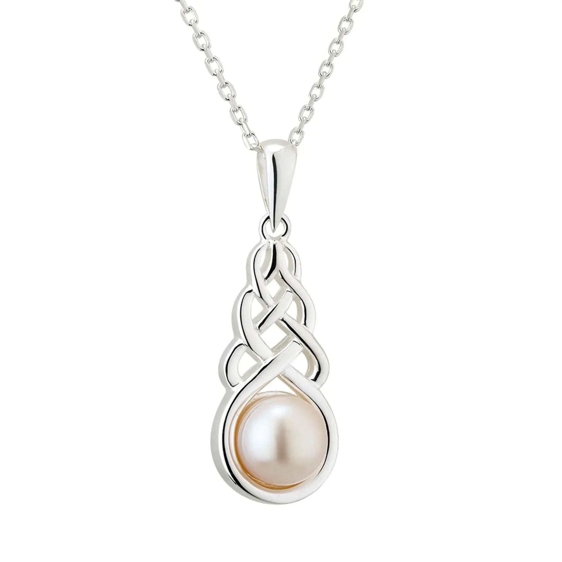 Anhänger mit keltischem Knoten und Perle - Sterlingsilber handgefertigt in Irland