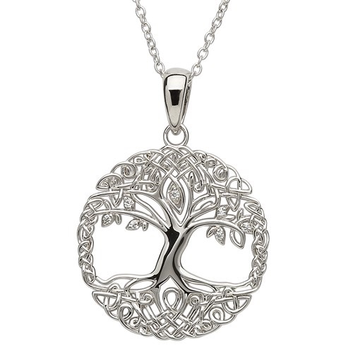 lebensbaum-silber-kette-irland Lebensbaum Kette aus Irland - Silber mit keltischen Ornamenten & Kristallen