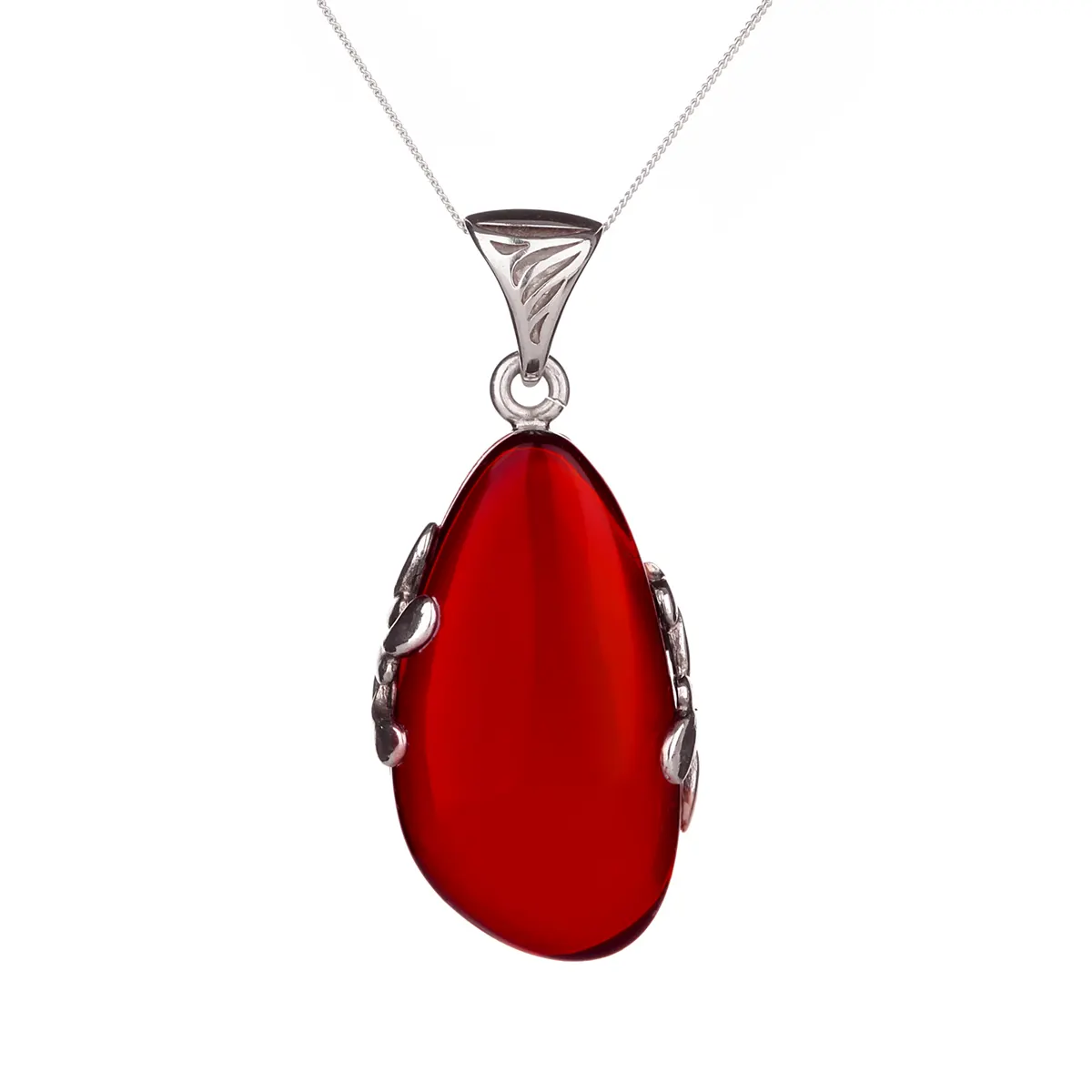 Red Amber Drop - Irischer Anhänger aus rotem Bernstein & Sterling Silber