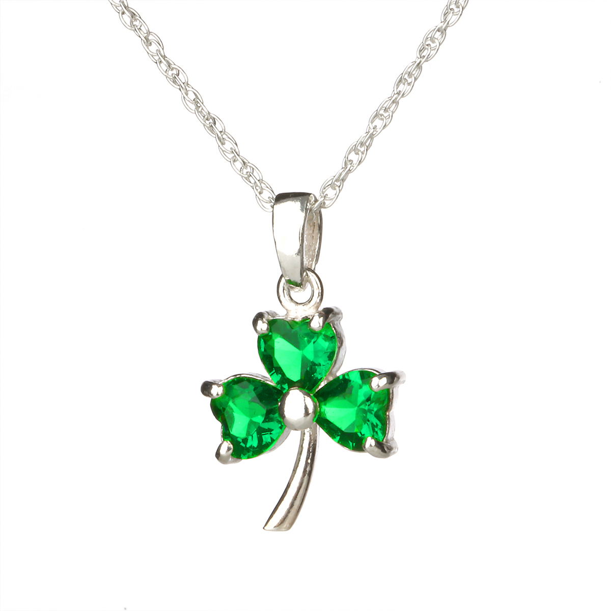 Crystal Irish Shamrock - Kleeblatt Kette aus Sterling Silber & grünem Kristall