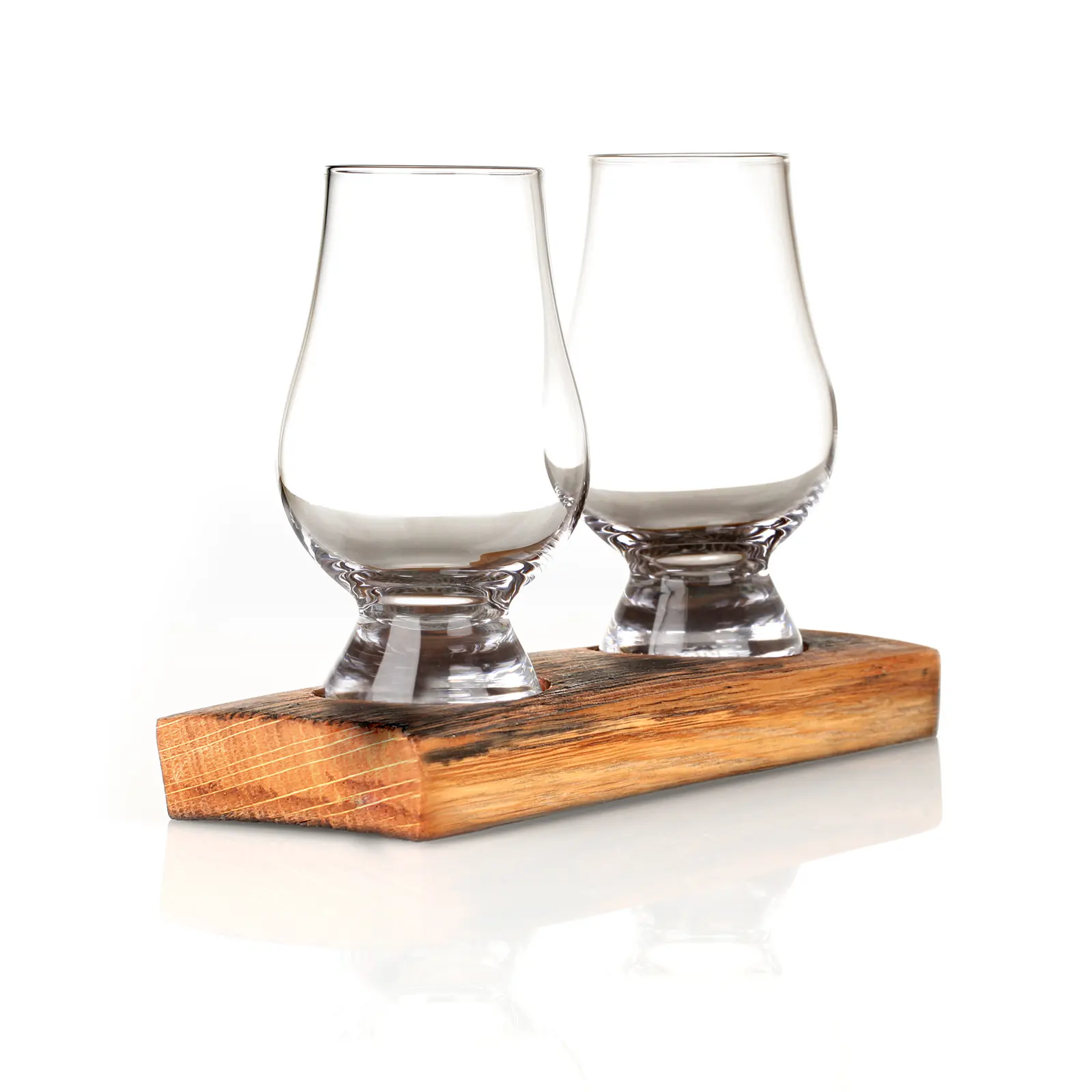 Whisky Fass Flight Tray aus Eiche - Untersetzer mit 2 Glencairn Tasting Gläsern Whisky Fass Flight Tray aus Eiche - Untersetzer mit 2 Glencairn Tasting Gläsern