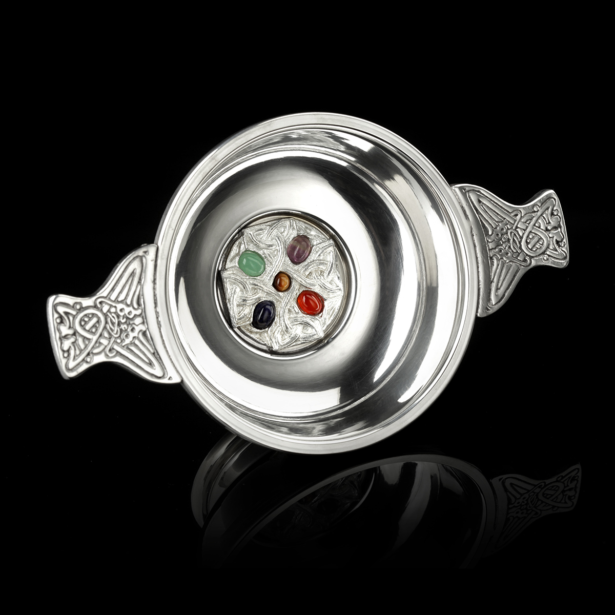 Gem Cross Quaich - schottischer Whisky Quaich - keltisches Kreuz und Edelsteine