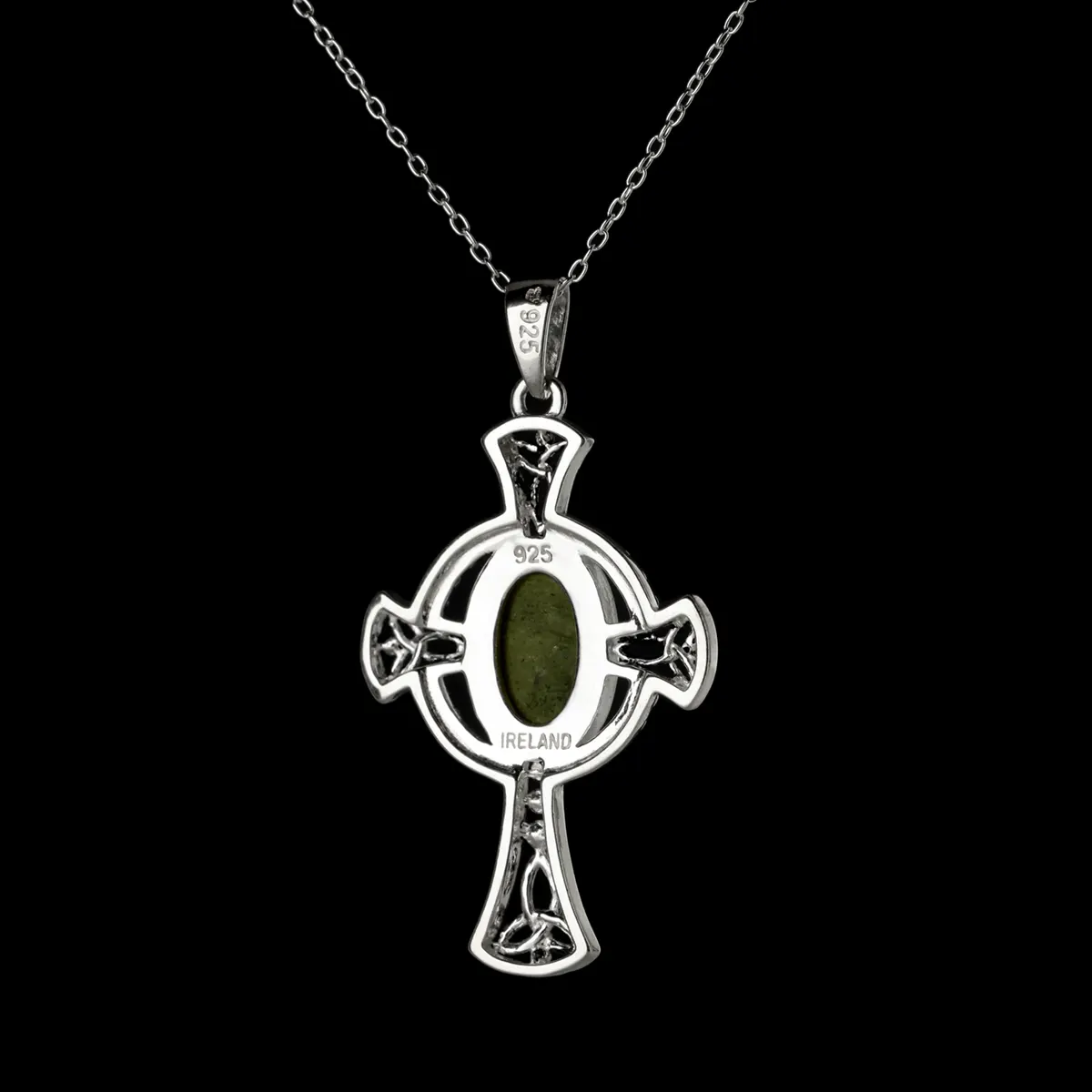 kette-anhaenger-conemara-marmor-kreuz-silber-irland-005 Connemara Trinity Cross - Keltisches Kreuz aus Irland - Silber & grüner Marmor