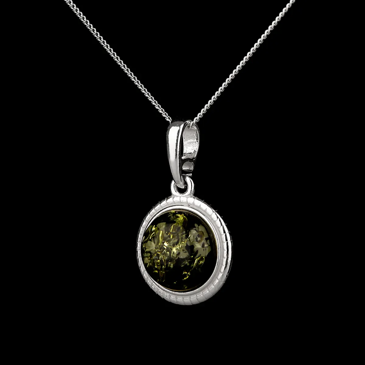 Green Amber Circle - Irische Kette aus grünem Bernstein & Sterling Silber